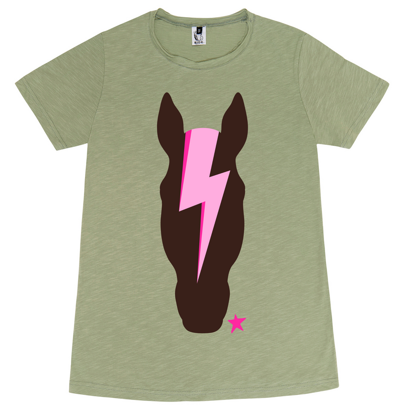 Women Green Horse Pink Thunder T-Shirt