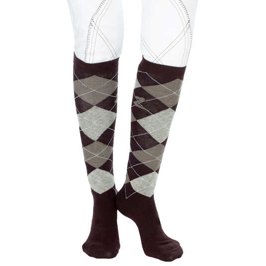 Horze Holly Argyle Riding Socks Dark Brown