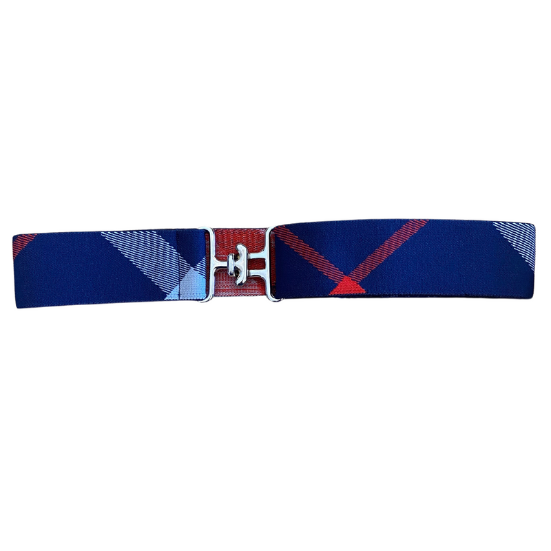 EMEQ Equestrian Blue Plaid Elastic Belt